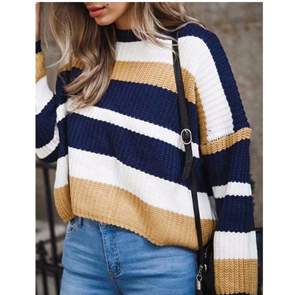 Blue Yellow Wide Stripe Pullover Sweater